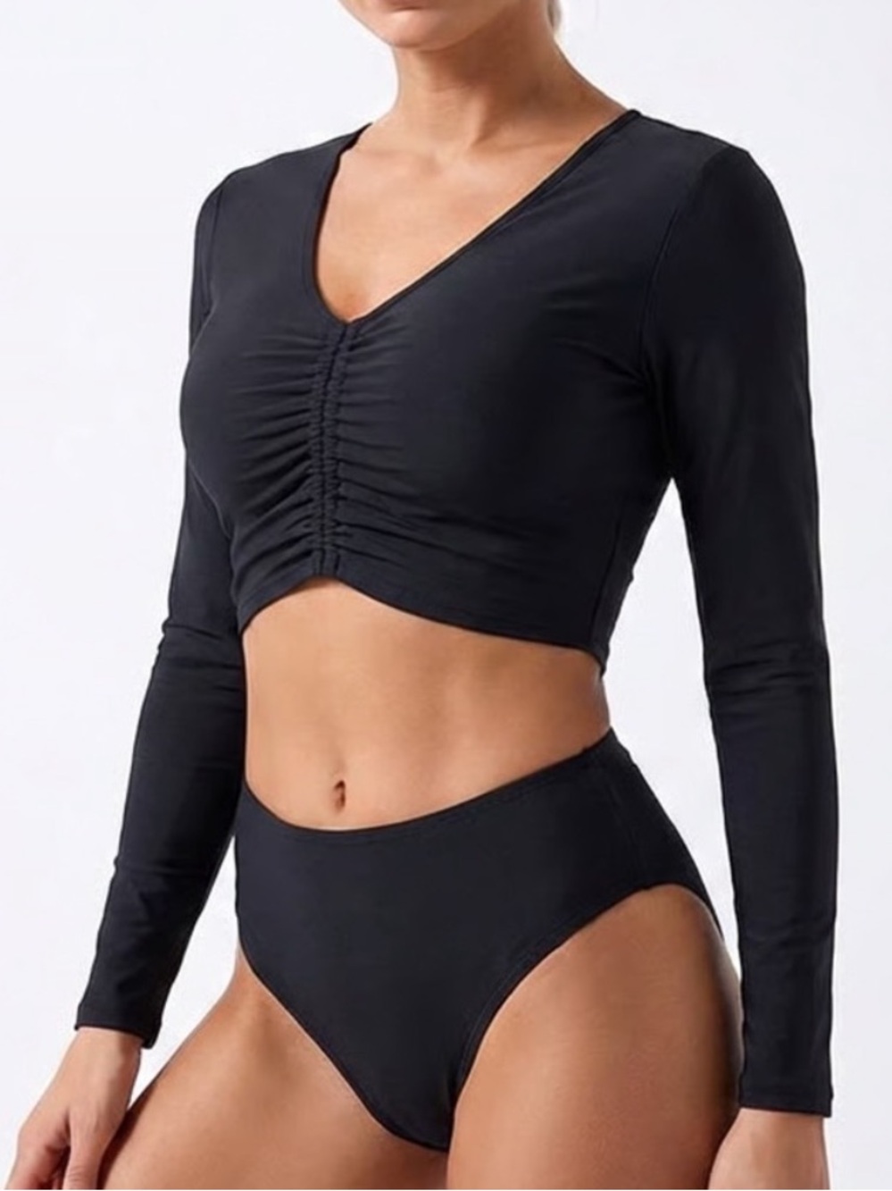 CALIA by Carrie Underwood XL Ruched Black Long Sleeve Rash‎guard Swim Top